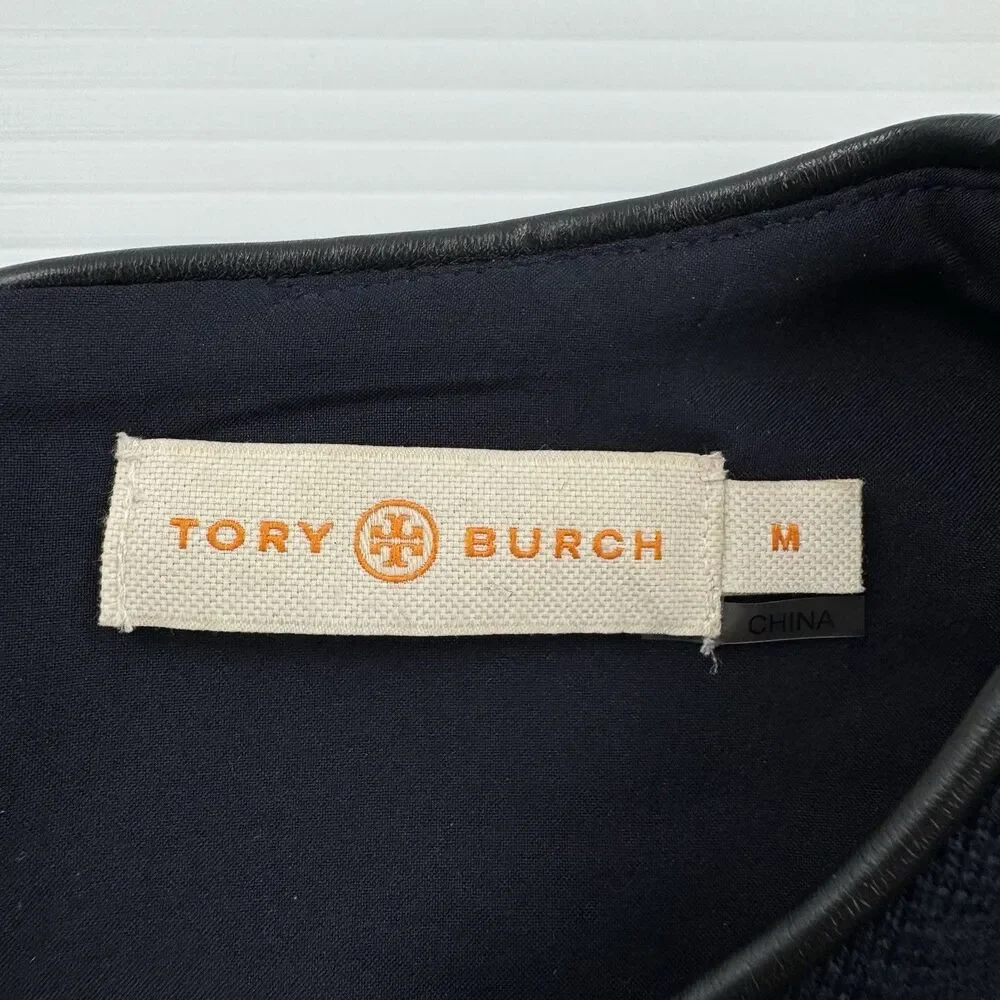 Tory Burch Natalee Ponte Sheath Dress M Navy Black Wool Blend Colorblock